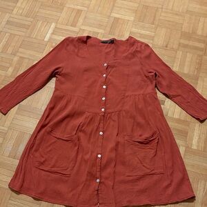 Gudrun Sjoden Rust Button-Down Dress with Pockets